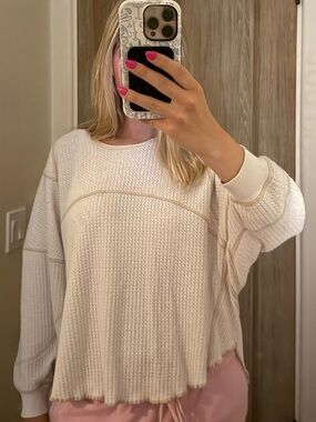 Urban Outfitters Cream Waffle Knit Pullover Sweatshirt